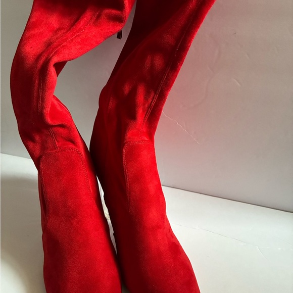Red Suede Women's Boots with Clear Heels - Picture 4 of 5